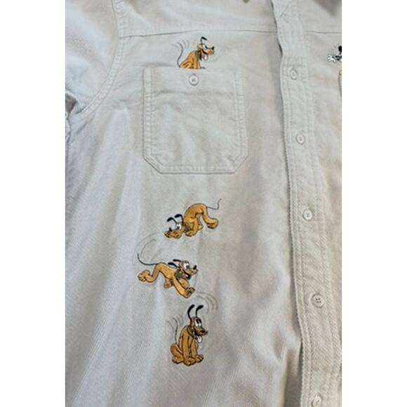 VTG Disney Store Mickey Mouse Playful Pluto Corduroy Shirt Sz S Oversized Cream - Picture 8 of 11